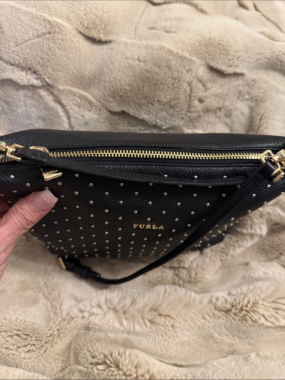 Furla studded pebbled leather luxury crossbody bag - Picture 6 of 9